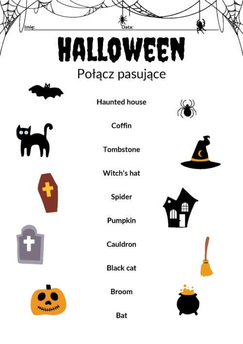 Halloween Dopasowanka - połącz obrazek ze Angielskim słowem