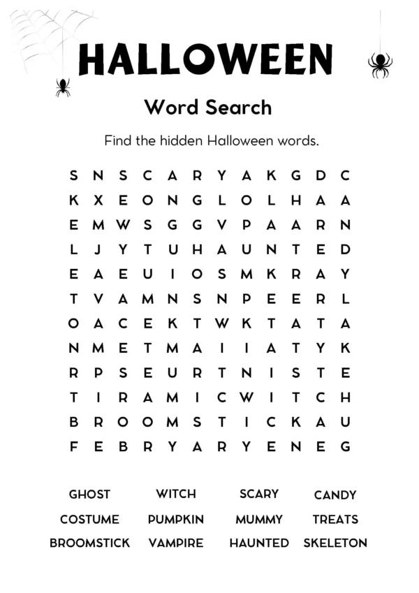 Halloween wykreślanka - znajdź angielskie słowa