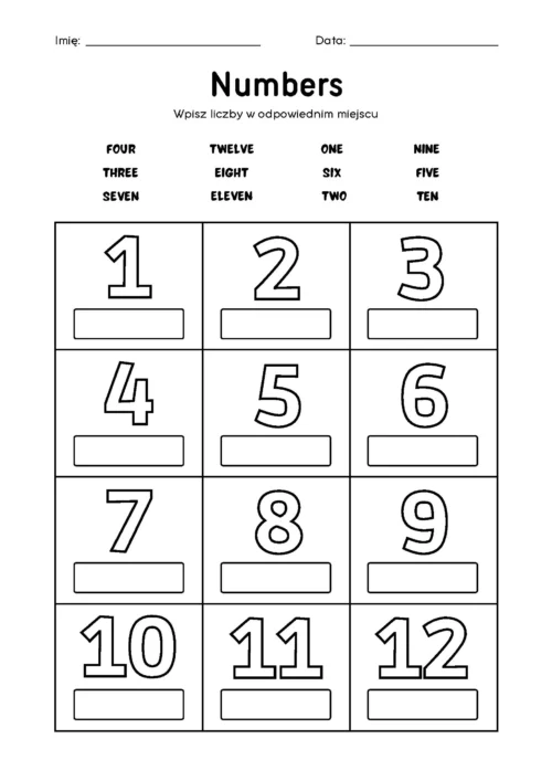 Numbers - Angielskie Liczby do Wpisania